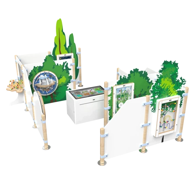 een complete speelhoek voor kinderen met wandspellen en interactieve speelsystemen 