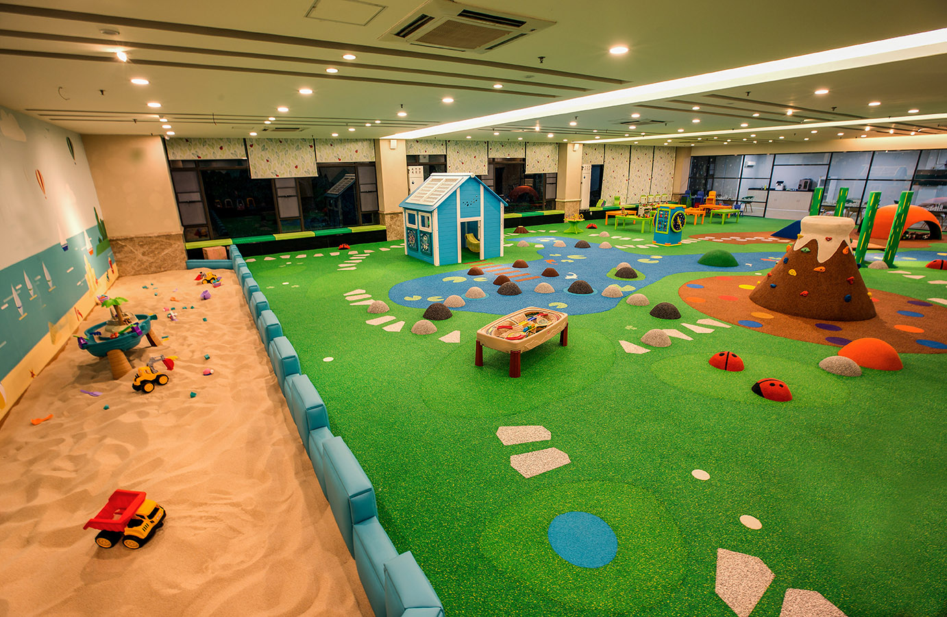 A children's play paradise with a woodland experience with various play elements