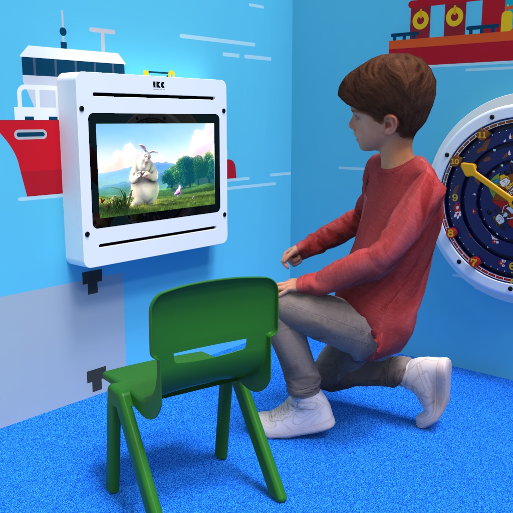 L'image montre un système de jeu interactif Delta 21 inch TV