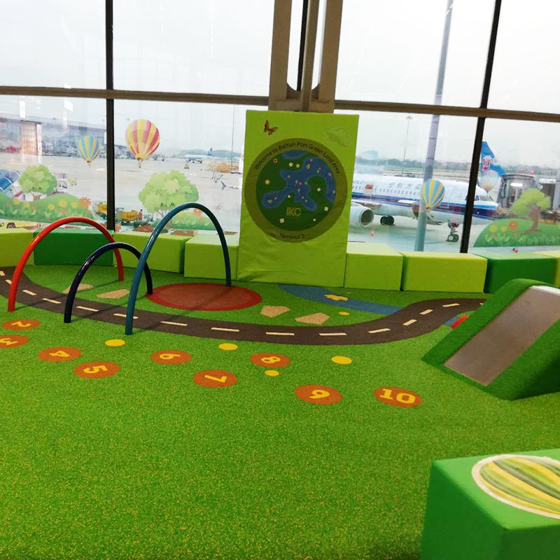 This image shows a custom kids corner at an airport