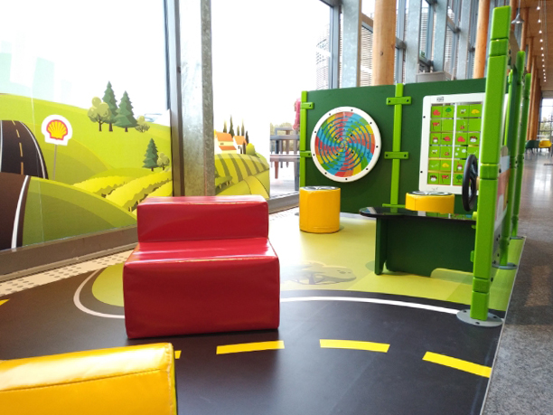 Different play modules in Shell petrol station in France