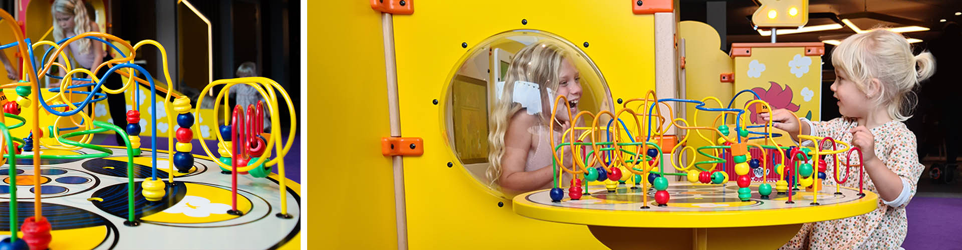 Kralentafel als onderdeel van een kinderhoek Kralentafel als onderdeel van een kinderhoek