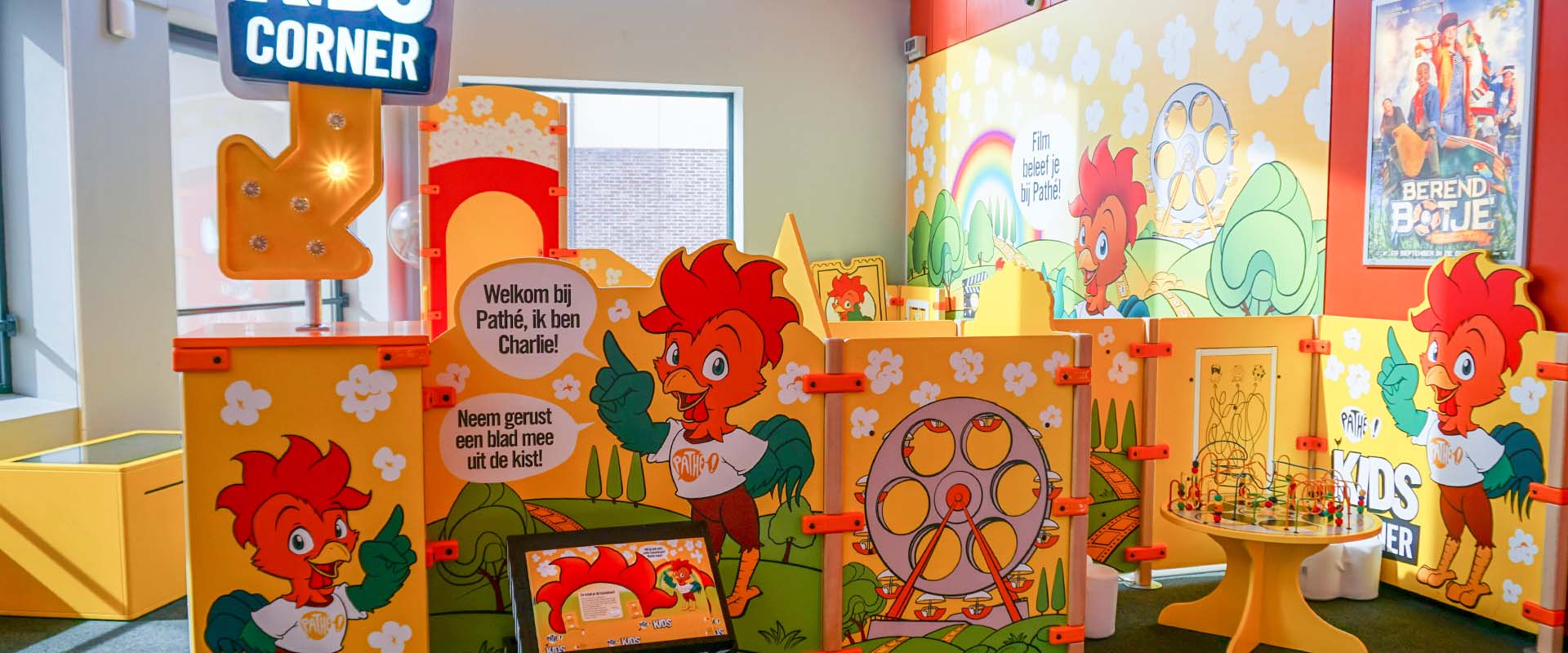 A customised play corner at child-friendly company, Pathé cinema Helmond
