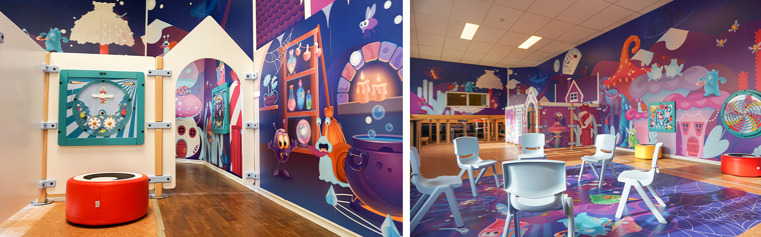 Kindergarten playroom with witch theme