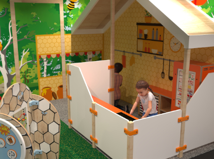 custom playhouse for restaurant with kitchen