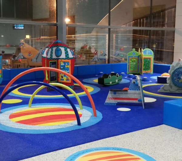 This image shows a custom kids corner at an airport
