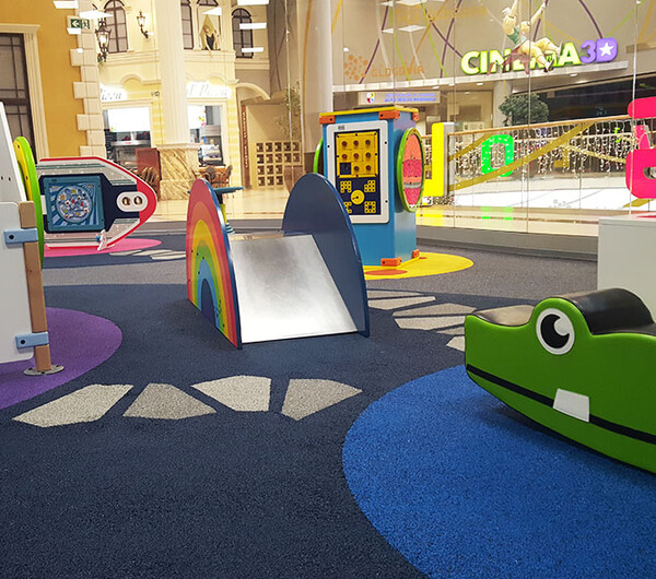 This image shows a custom kids corner in a shopping center