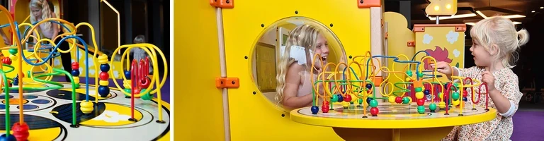 Kralentafel als onderdeel van een kinderhoek Kralentafel als onderdeel van een kinderhoek