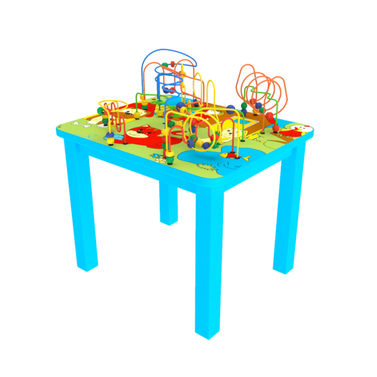 Kindertafel voor in een kinderhoek of wachtruimte met kralen voor het stimuleren van de fijne motoriek | IKC speelsystemen